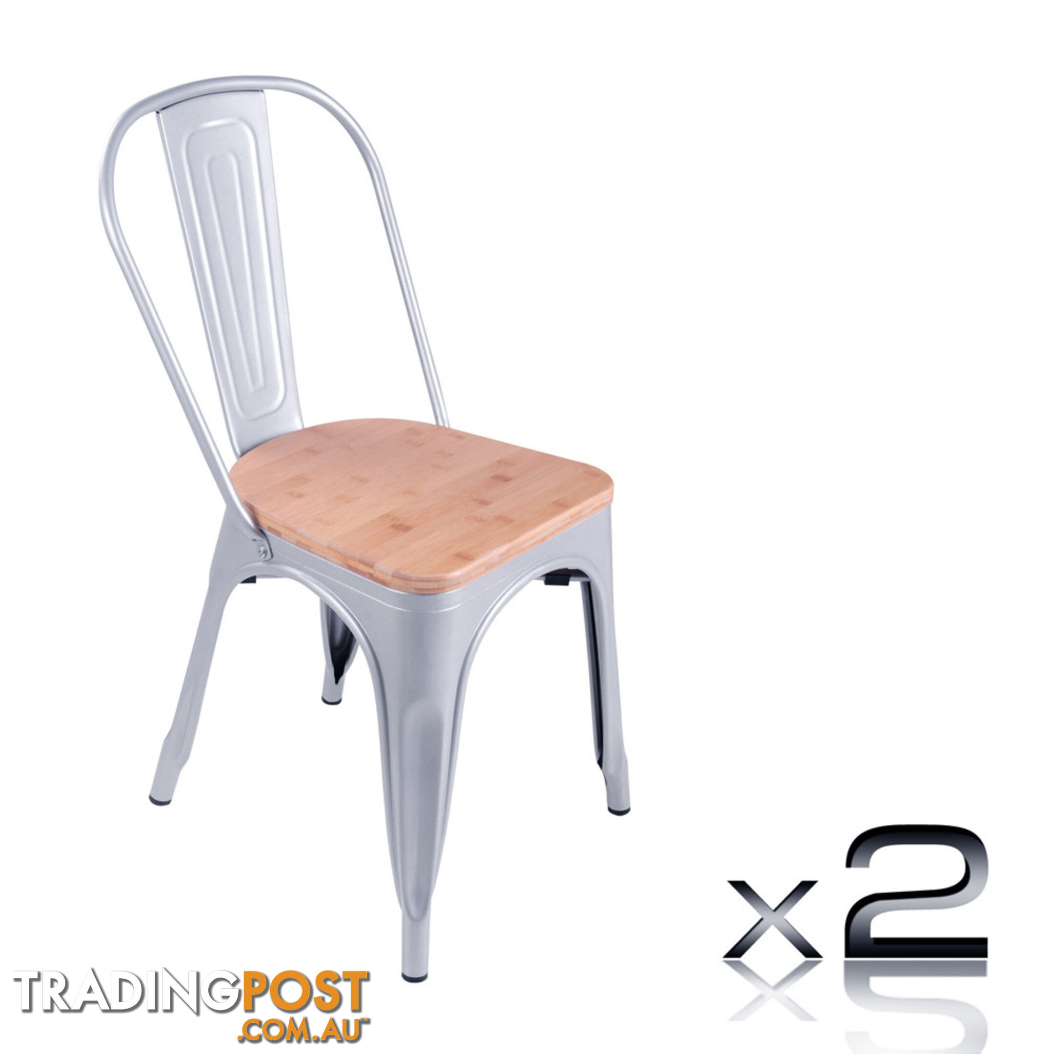 Set of 2 Replica Tolix Dining Metal Chair Bamboo Seat Gloss White