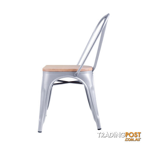 Set of 2 Replica Tolix Dining Metal Chair Bamboo Seat Gloss White