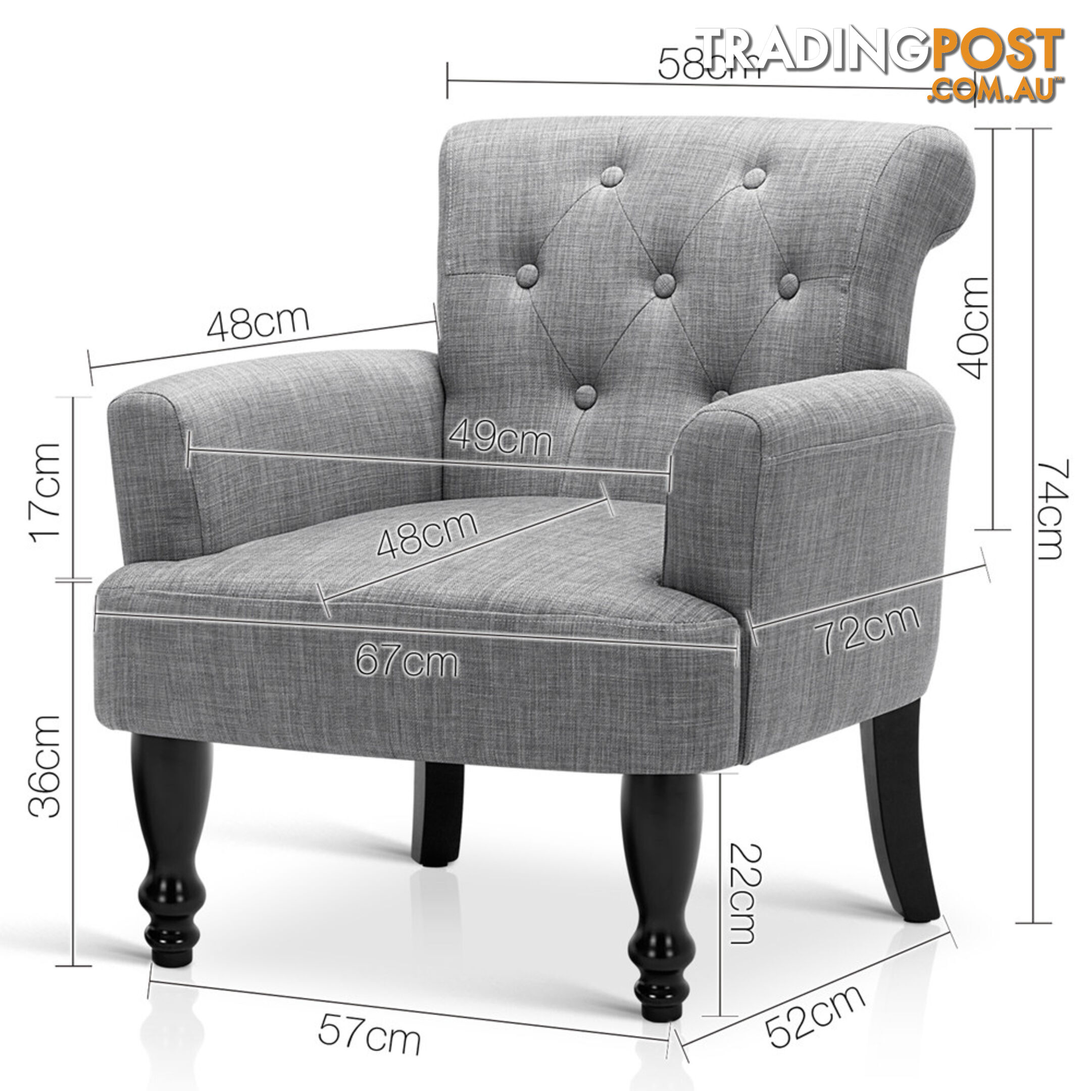 Wing Armchair French Provincial Linen Fabric Black