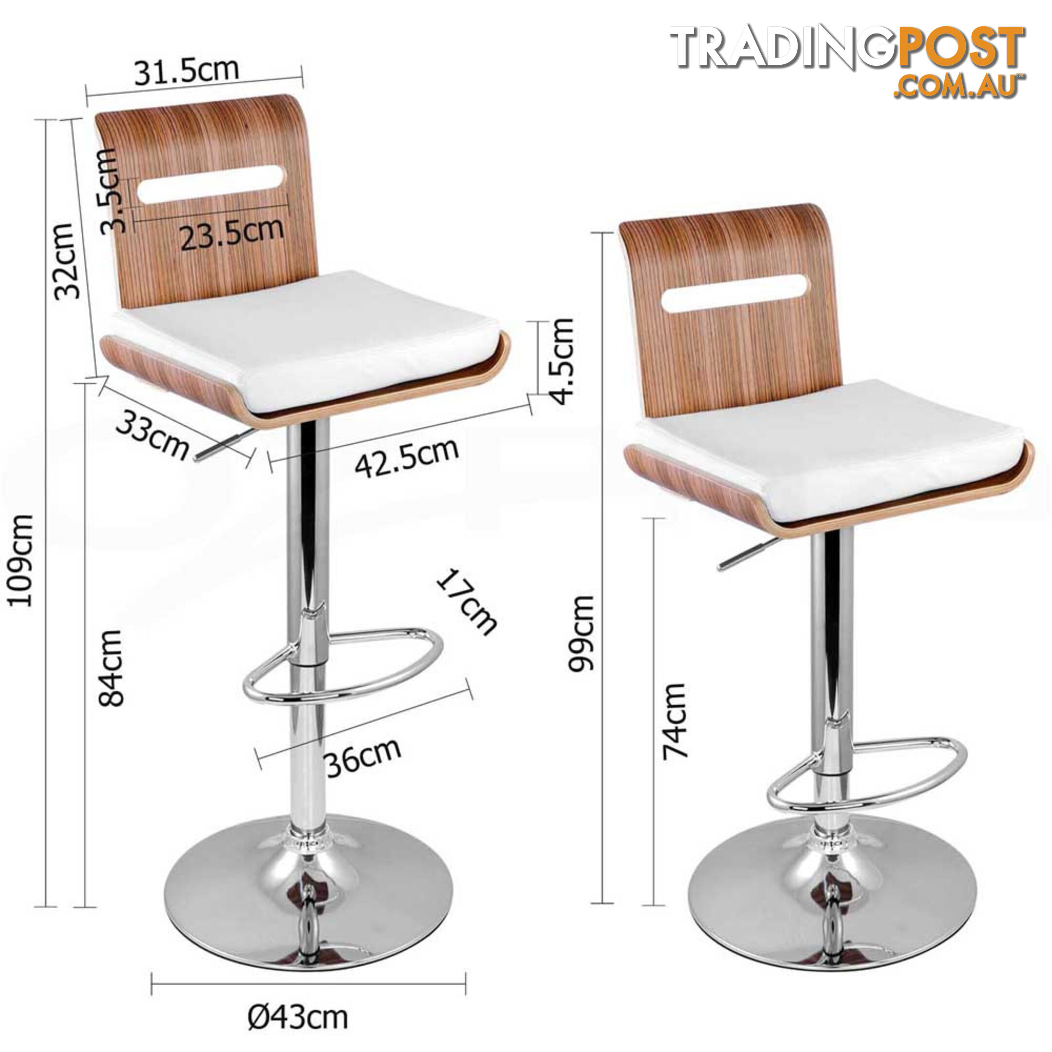 Set of 2 Wooden Bar Stools