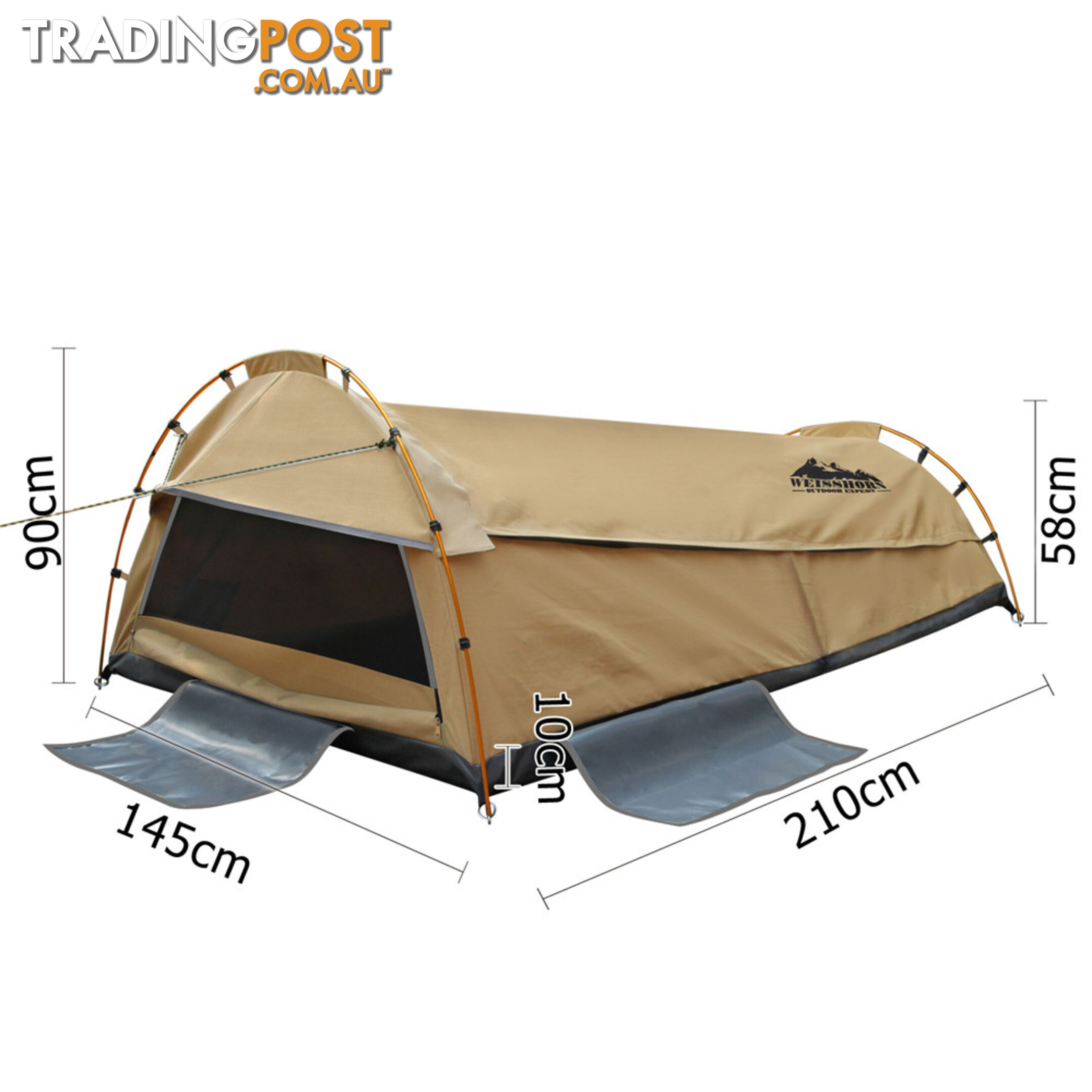 Double Camping Canvas Swag Tent Beige w/ Air Pillow