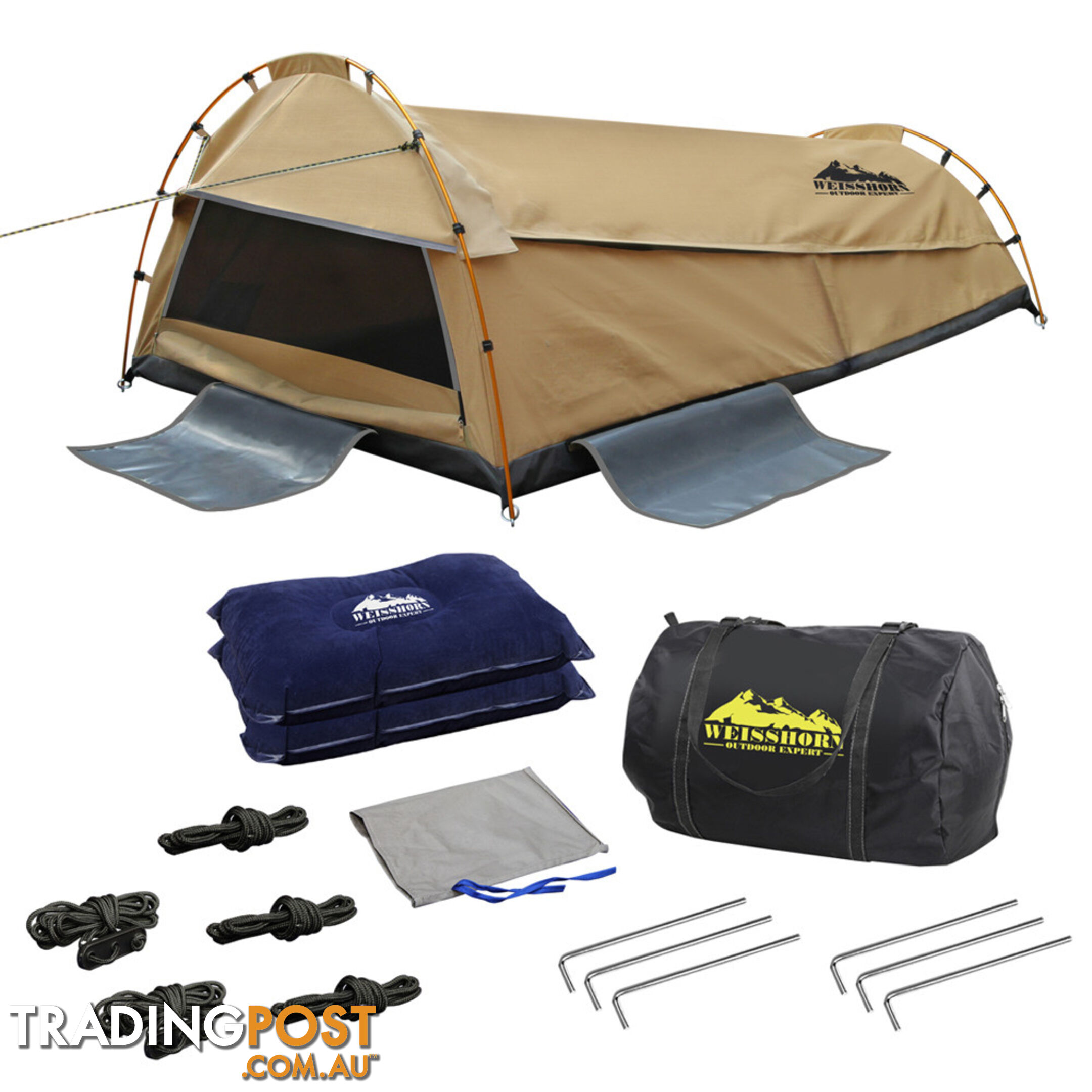 Double Camping Canvas Swag Tent Beige w/ Air Pillow