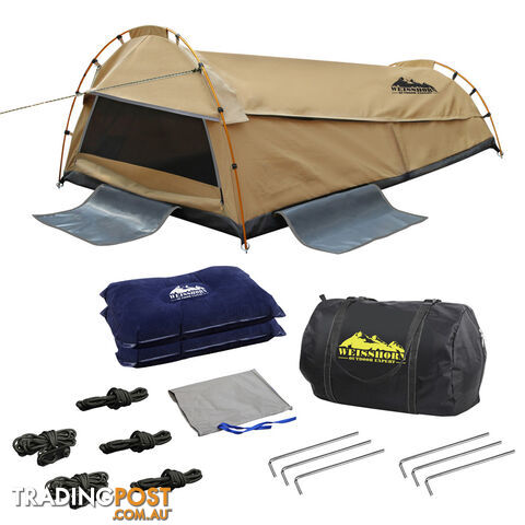 Double Camping Canvas Swag Tent Beige w/ Air Pillow