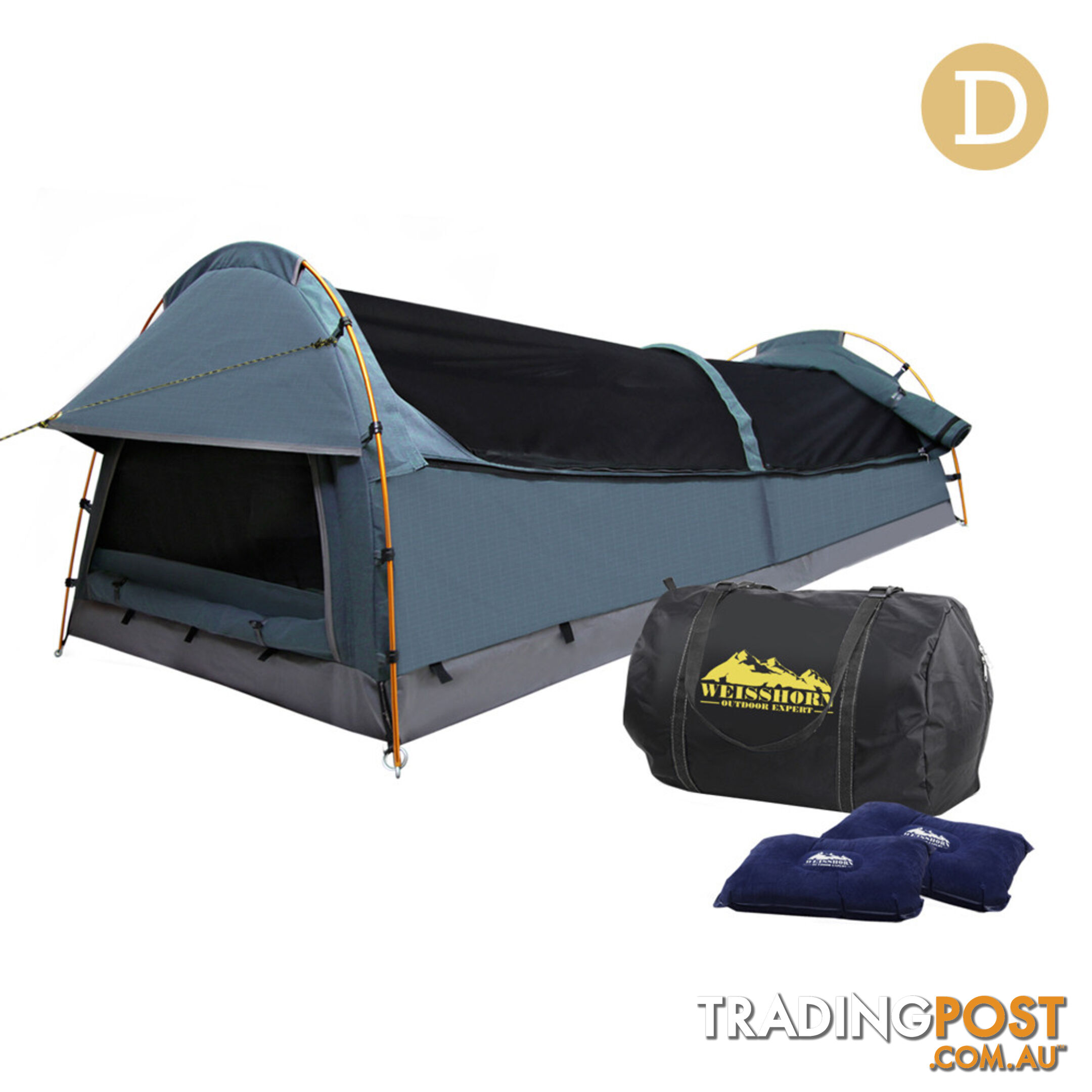 Double Canvas Camping Swag Tent Navy w/ Air Pillow