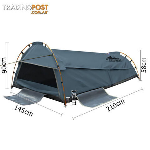 Double Canvas Camping Swag Tent Navy w/ Air Pillow