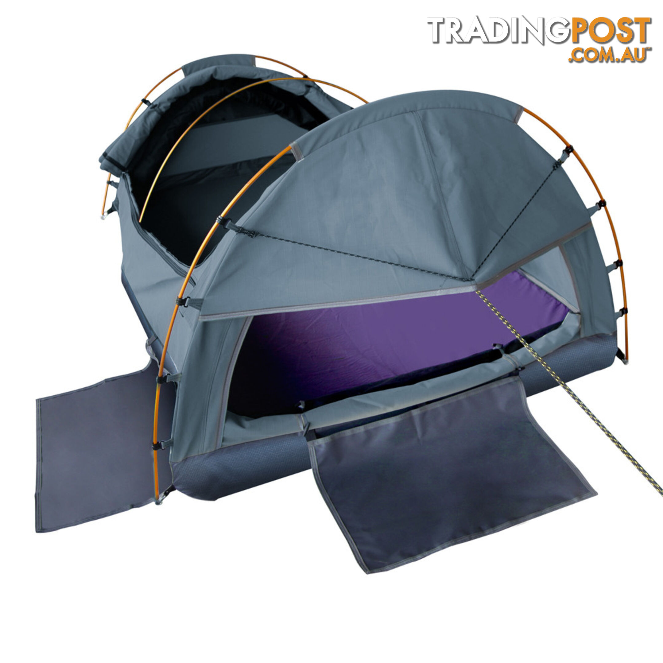 Double Canvas Camping Swag Tent Navy w/ Air Pillow