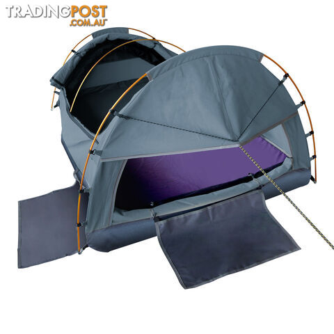 Double Canvas Camping Swag Tent Navy w/ Air Pillow