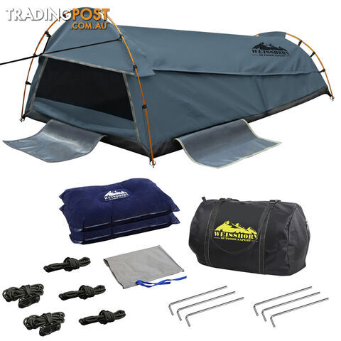 Double Canvas Camping Swag Tent Navy w/ Air Pillow