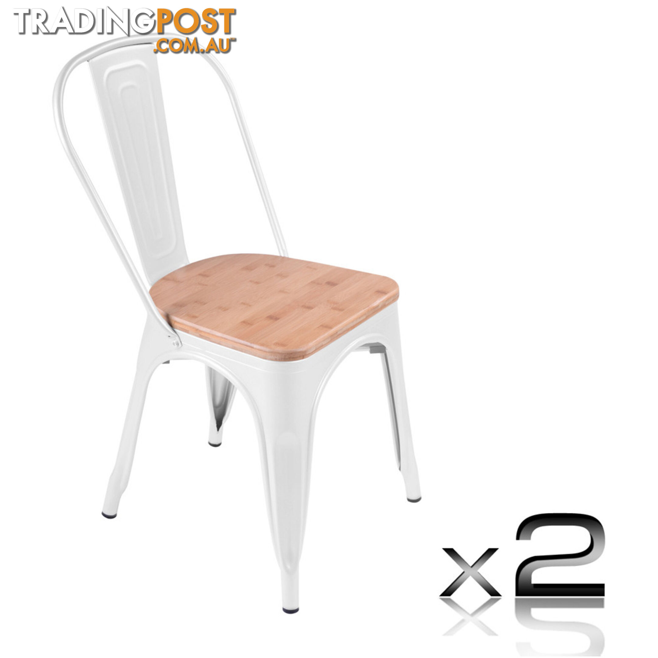 Set of 2 Replica Tolix Kitchen Bar Stool Bamboo Seat 66cm Black