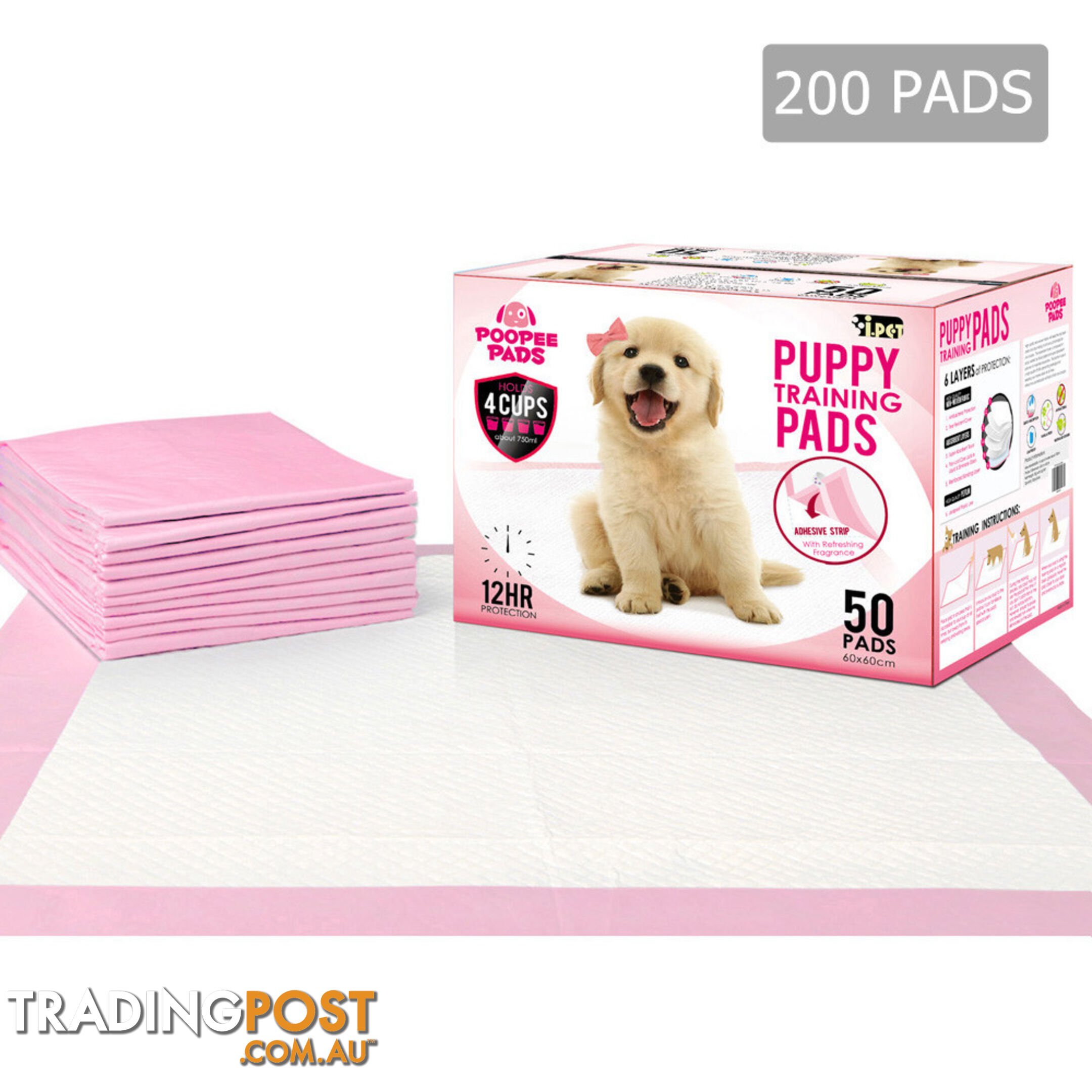 200 Puppy Pet Dog Toilet Training Pads Pink