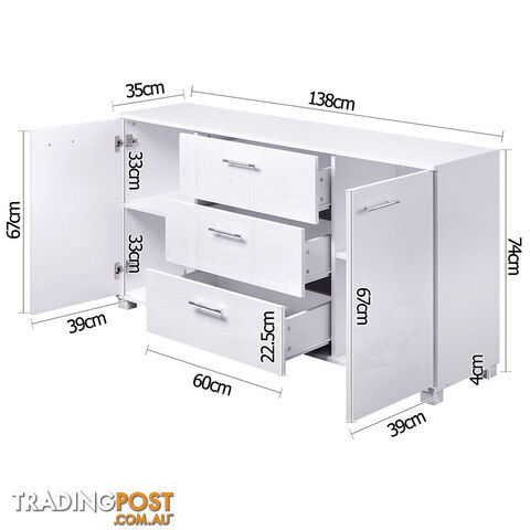 High Gloss Sideboard Storage Cabinet Cupboard White