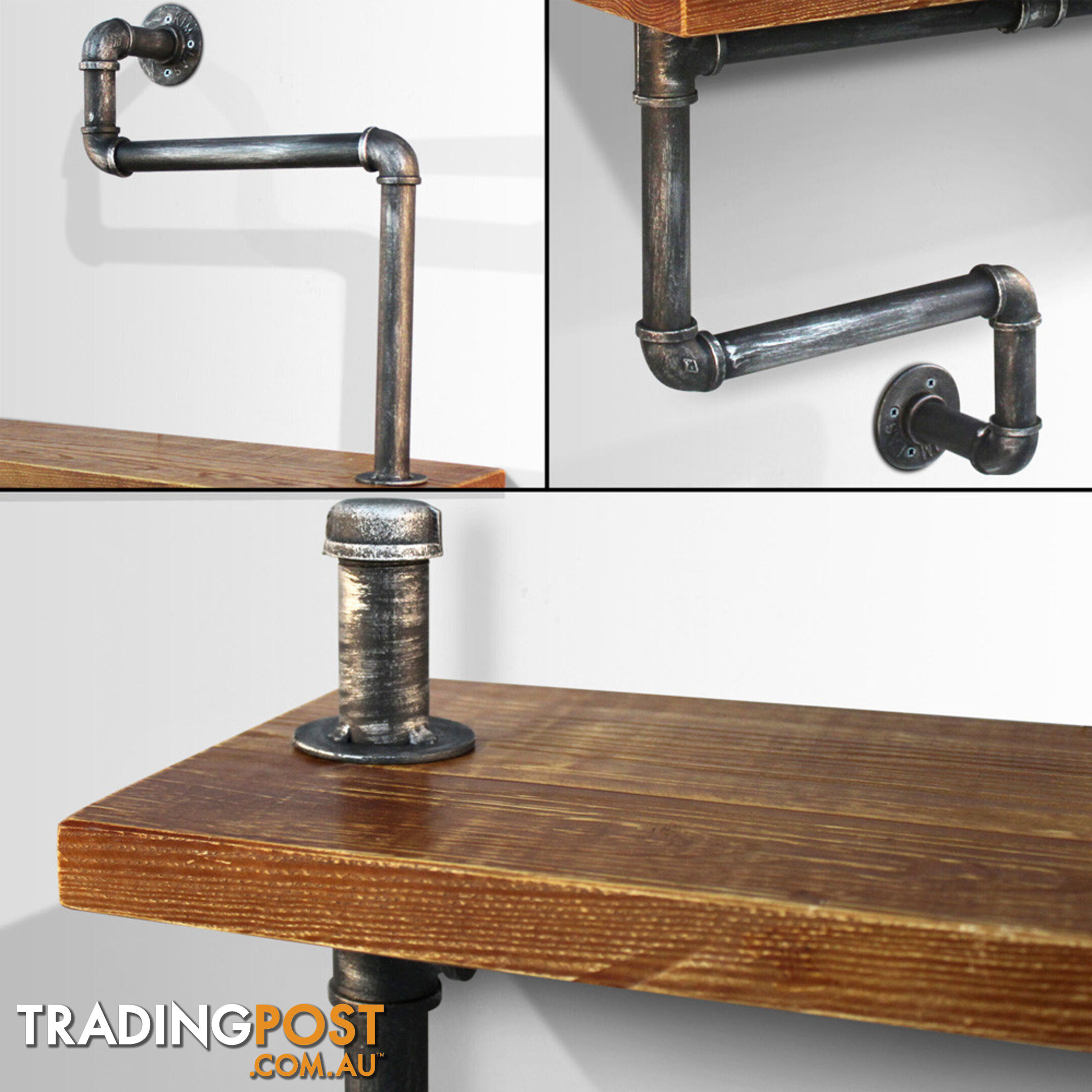 Rustic Industrial DIY Floating Pipe Shelf