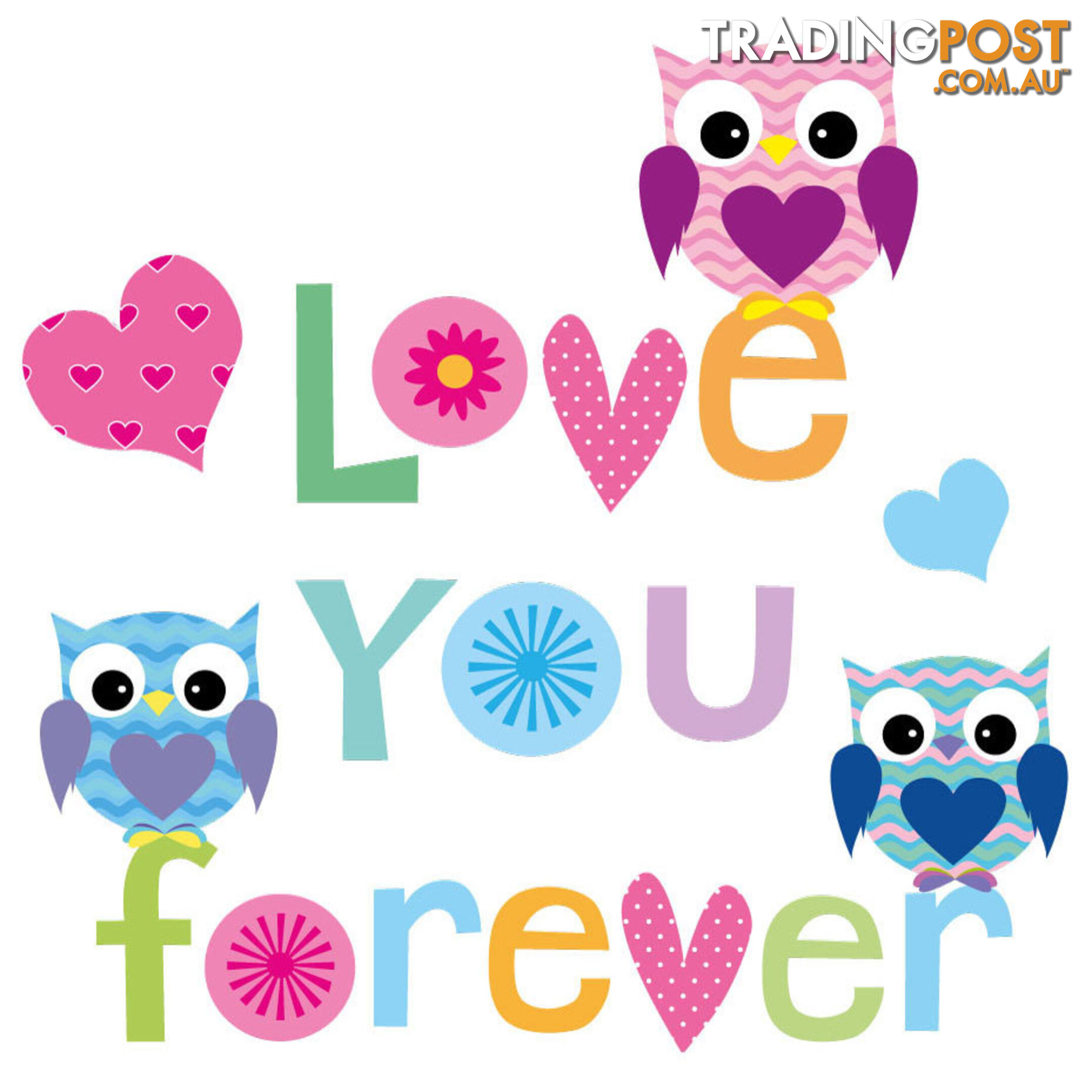 Large Size Love Forever Owls Wall Sticker - Totally Movable