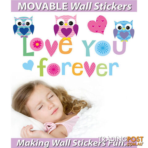 Large Size Love Forever Owls Wall Sticker - Totally Movable