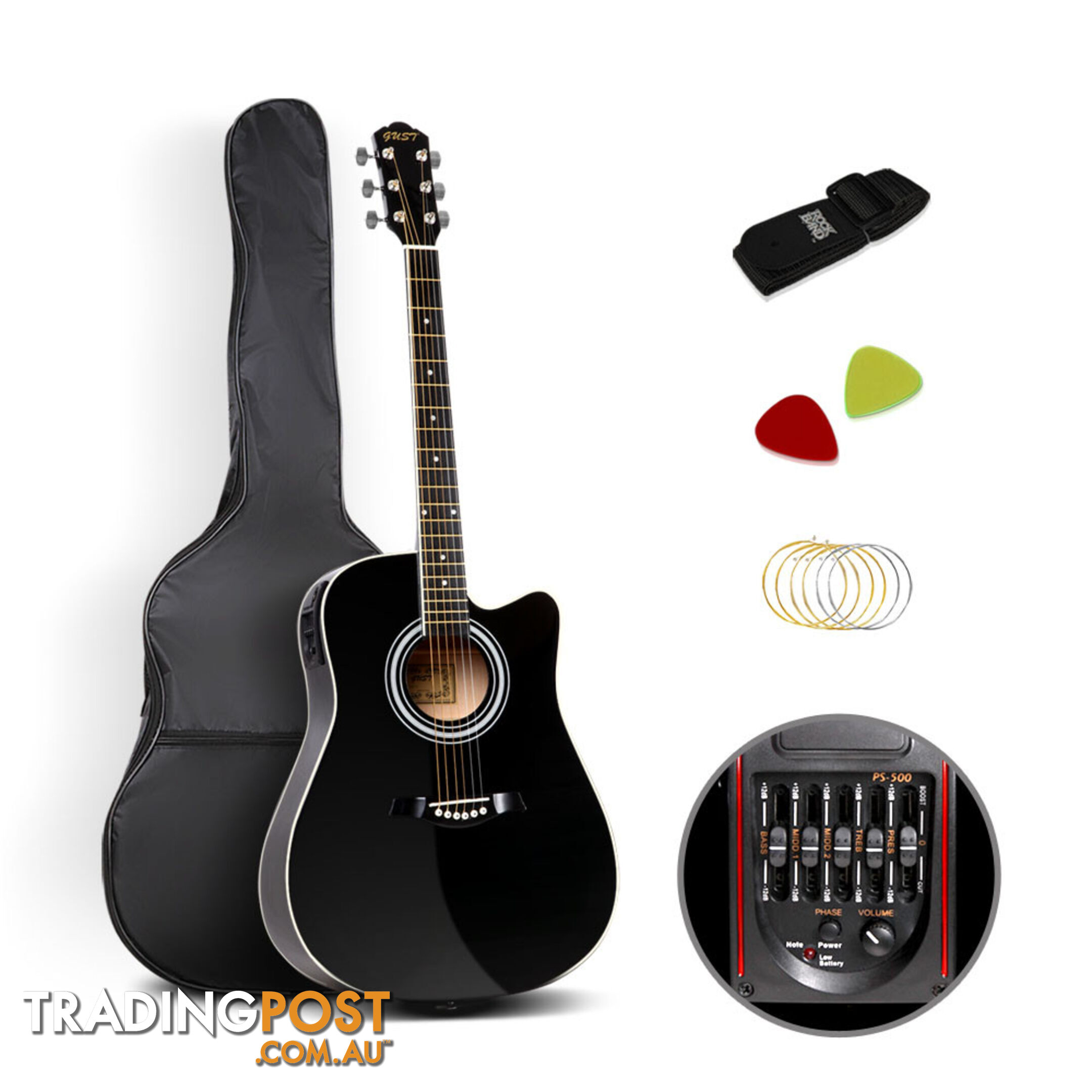 41 5- Band EQ Electric Acoustic Guitar Full Size Black