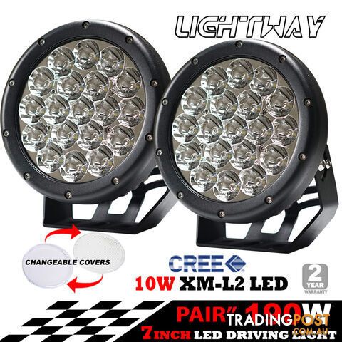 Pair 7inch 190w Cree LED Driving Light Black Spotlight Offroad HID 4x4 ATV