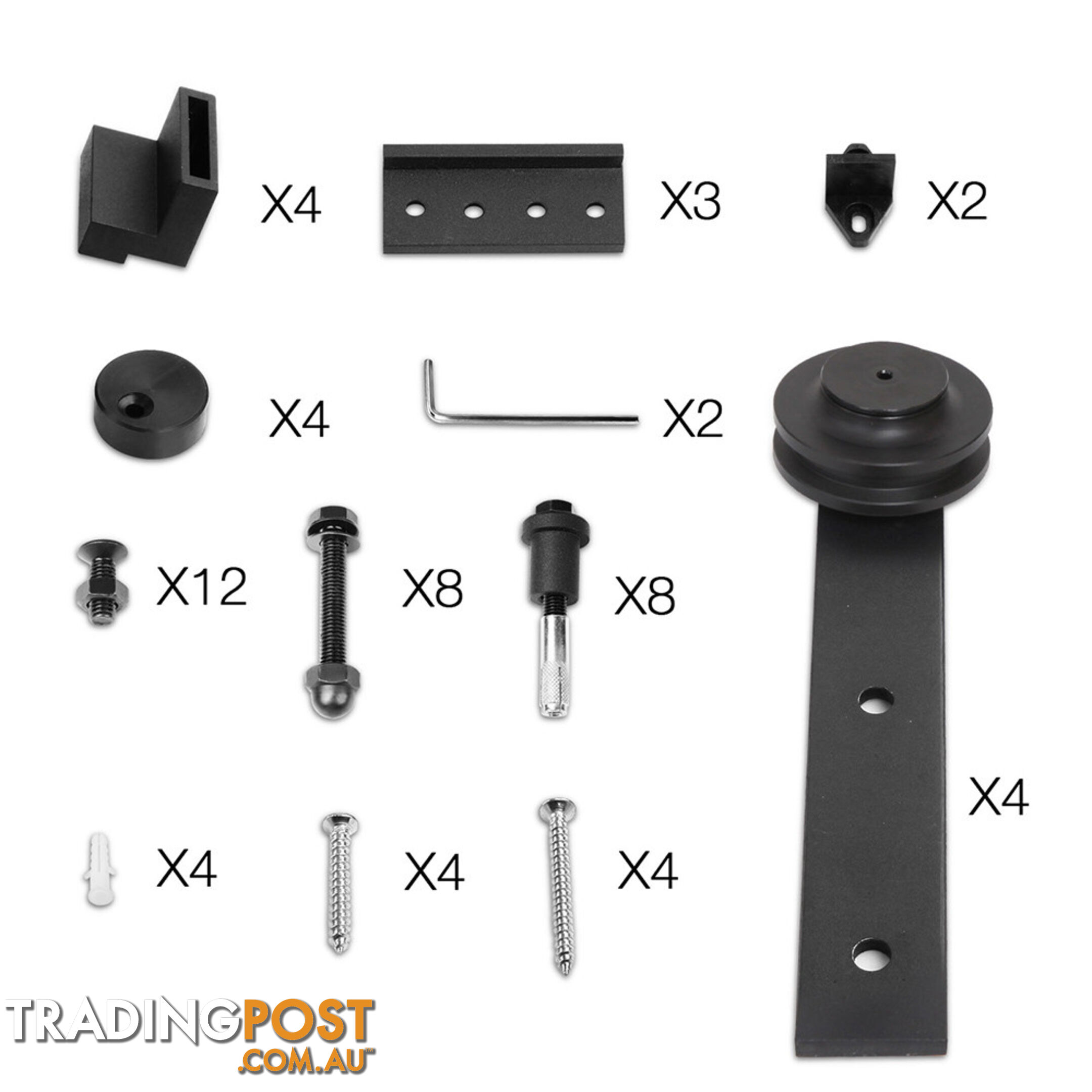 Sliding Barn Door Hardware Track Set Powder Coat Steel Black - 2M