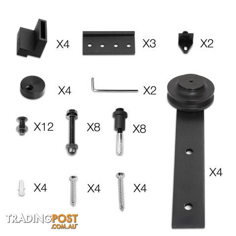 Sliding Barn Door Hardware Track Set Powder Coat Steel Black - 2M