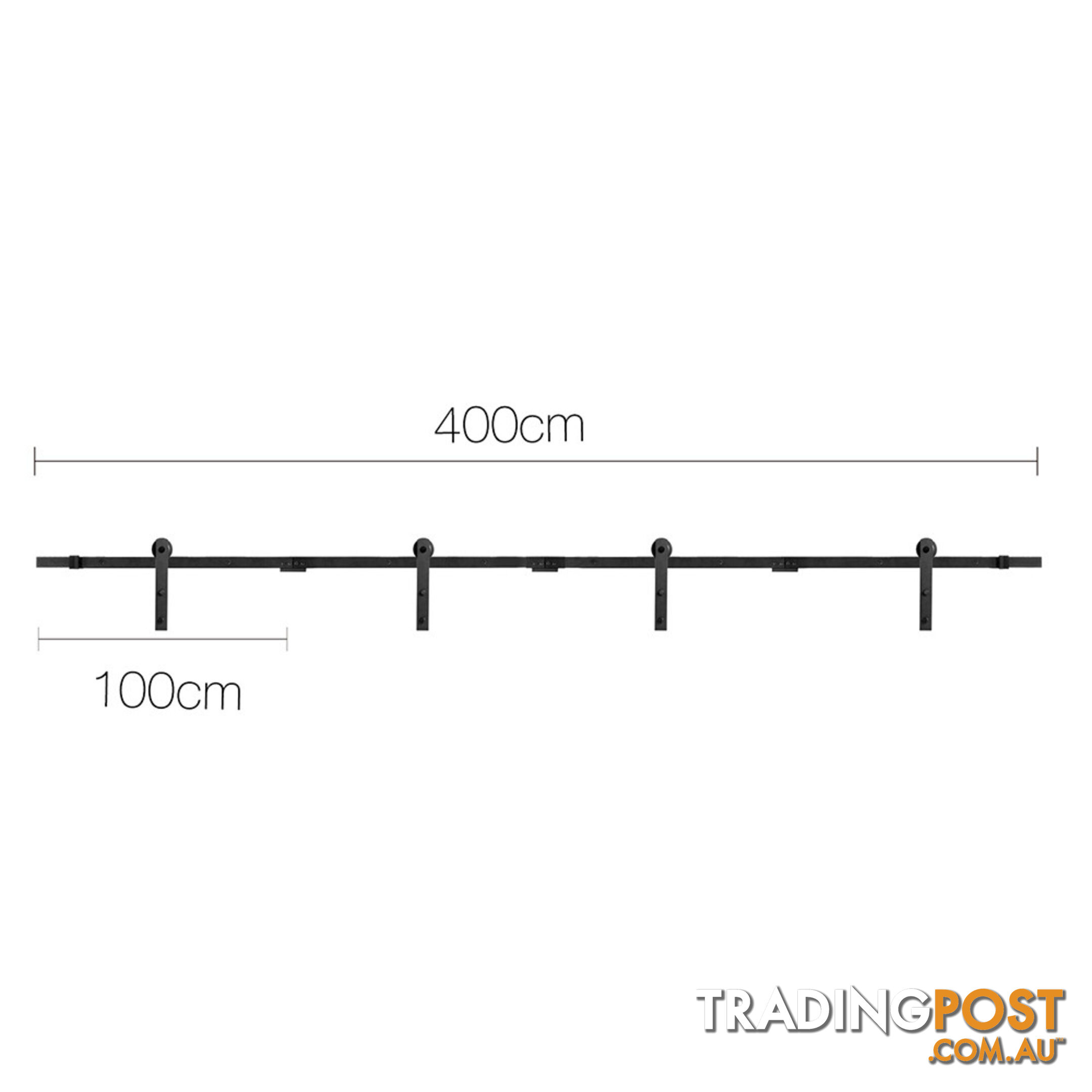 Sliding Barn Door Hardware Track Set Powder Coat Steel Black - 2M