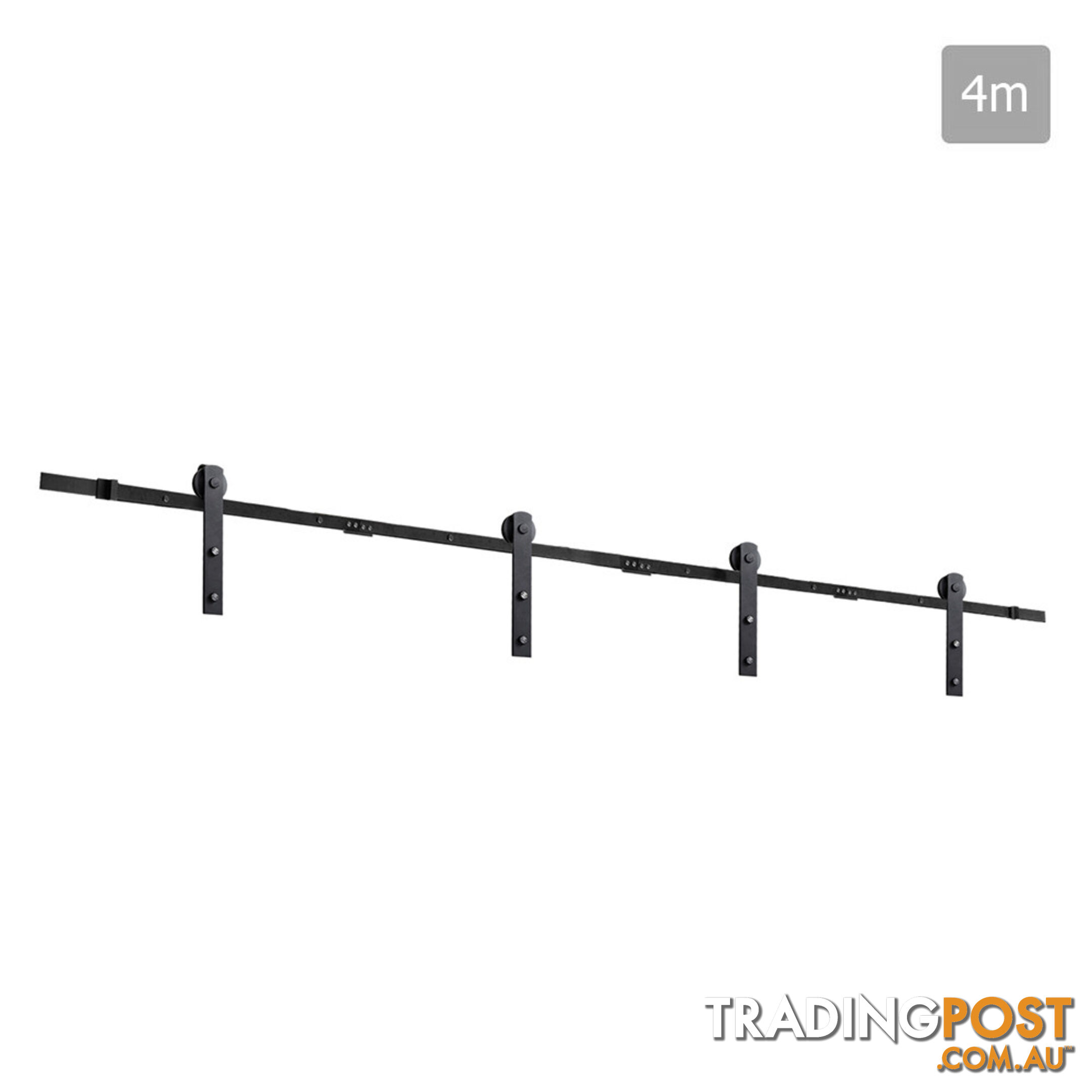 Sliding Barn Door Hardware Track Set Powder Coat Steel Black - 2M