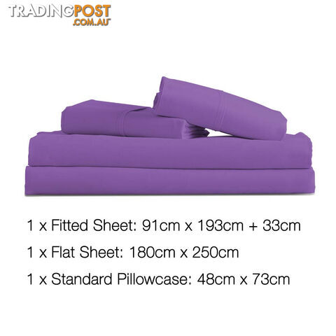 3 Piece Microfibre Sheet Set Single  Purple