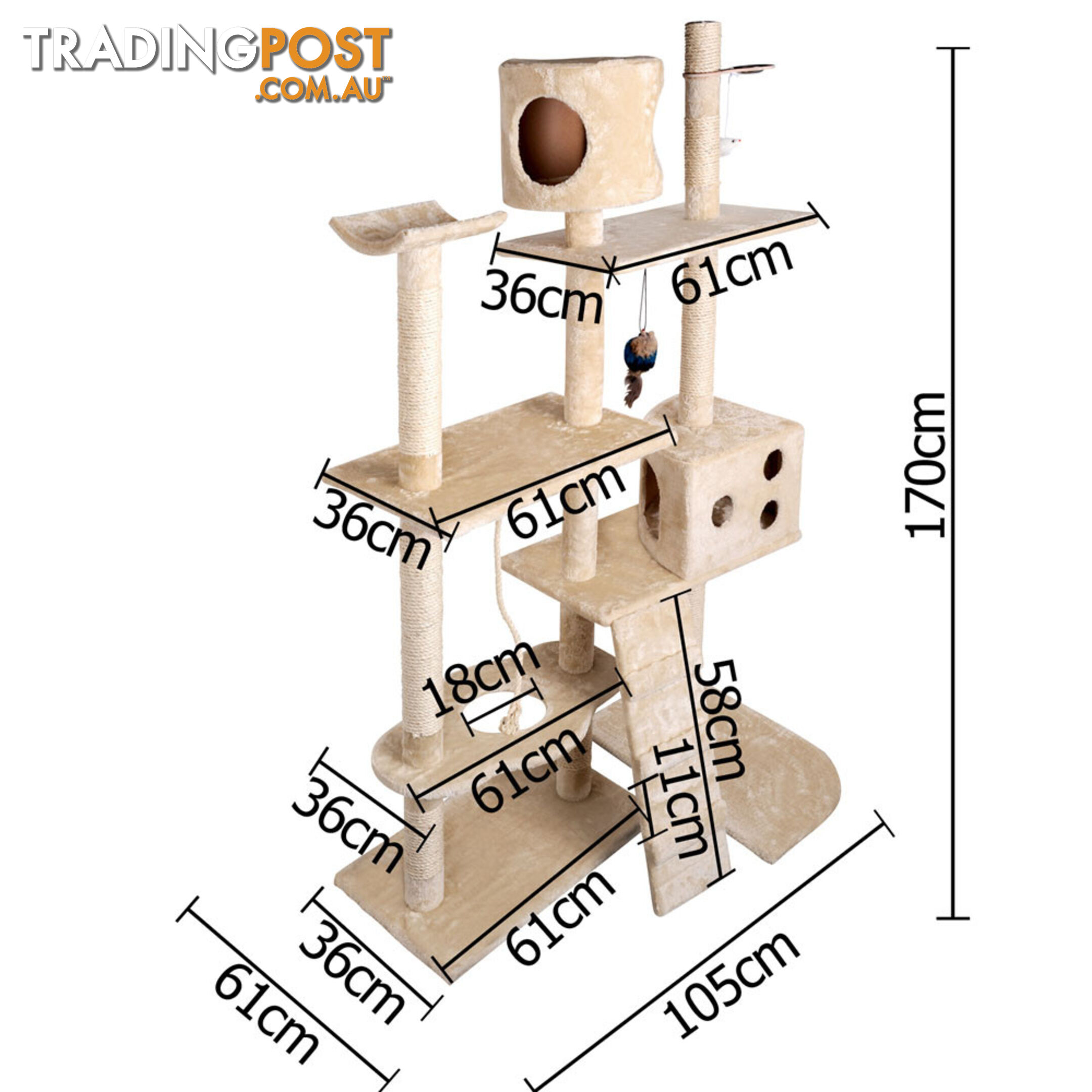 Cat Scratching Poles Post Furniture Tree 170cm Beige