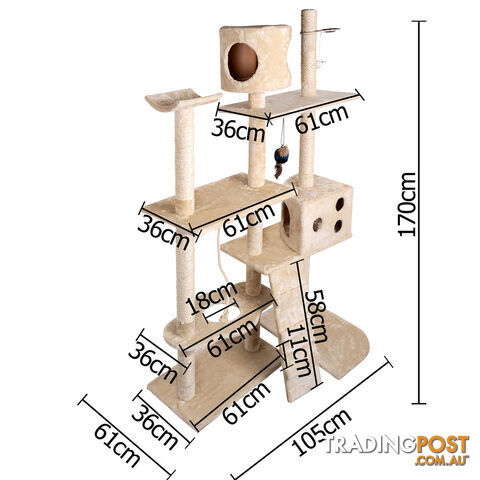 Cat Scratching Poles Post Furniture Tree 170cm Beige