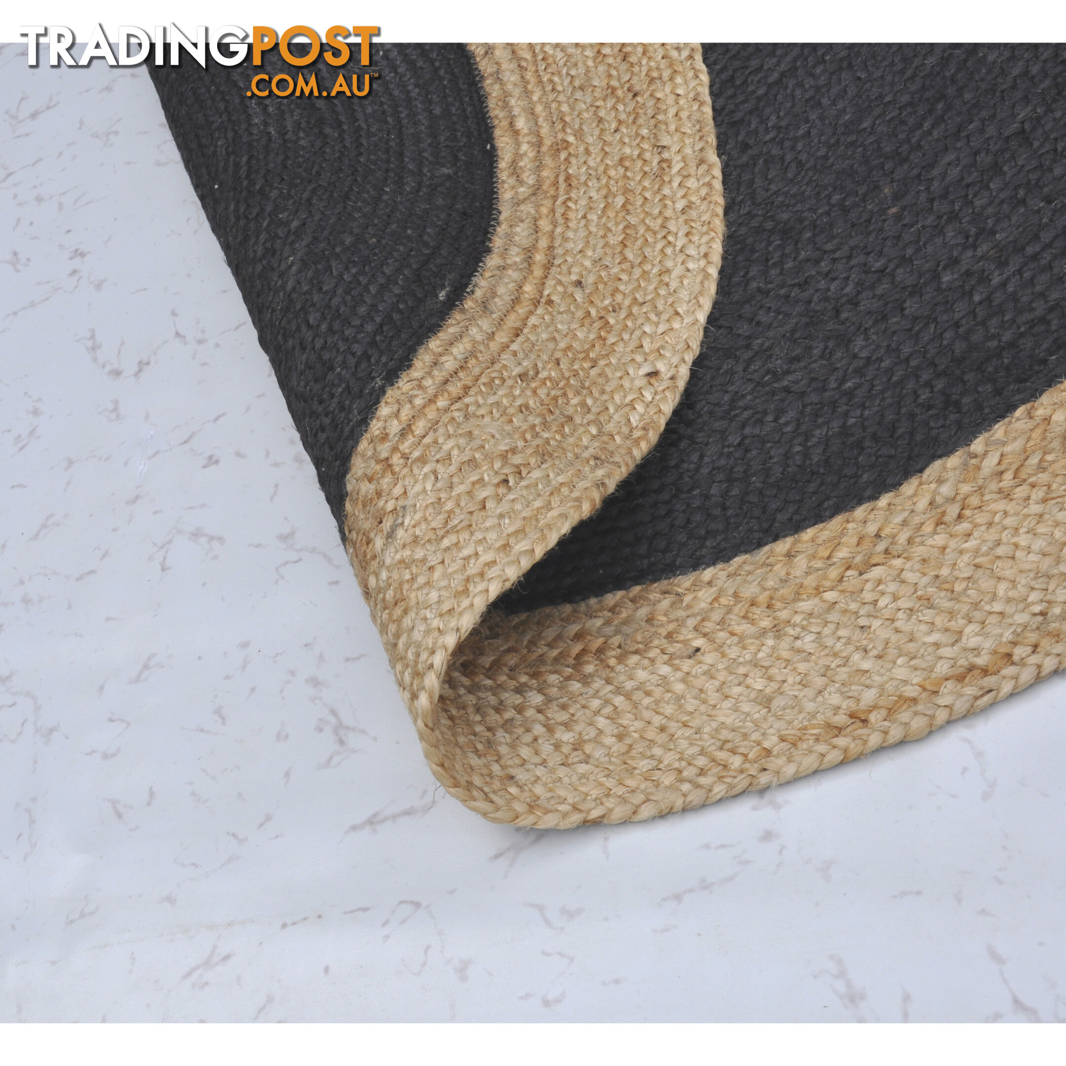 Jute Round Black Rug Black & Natural 120x120cm