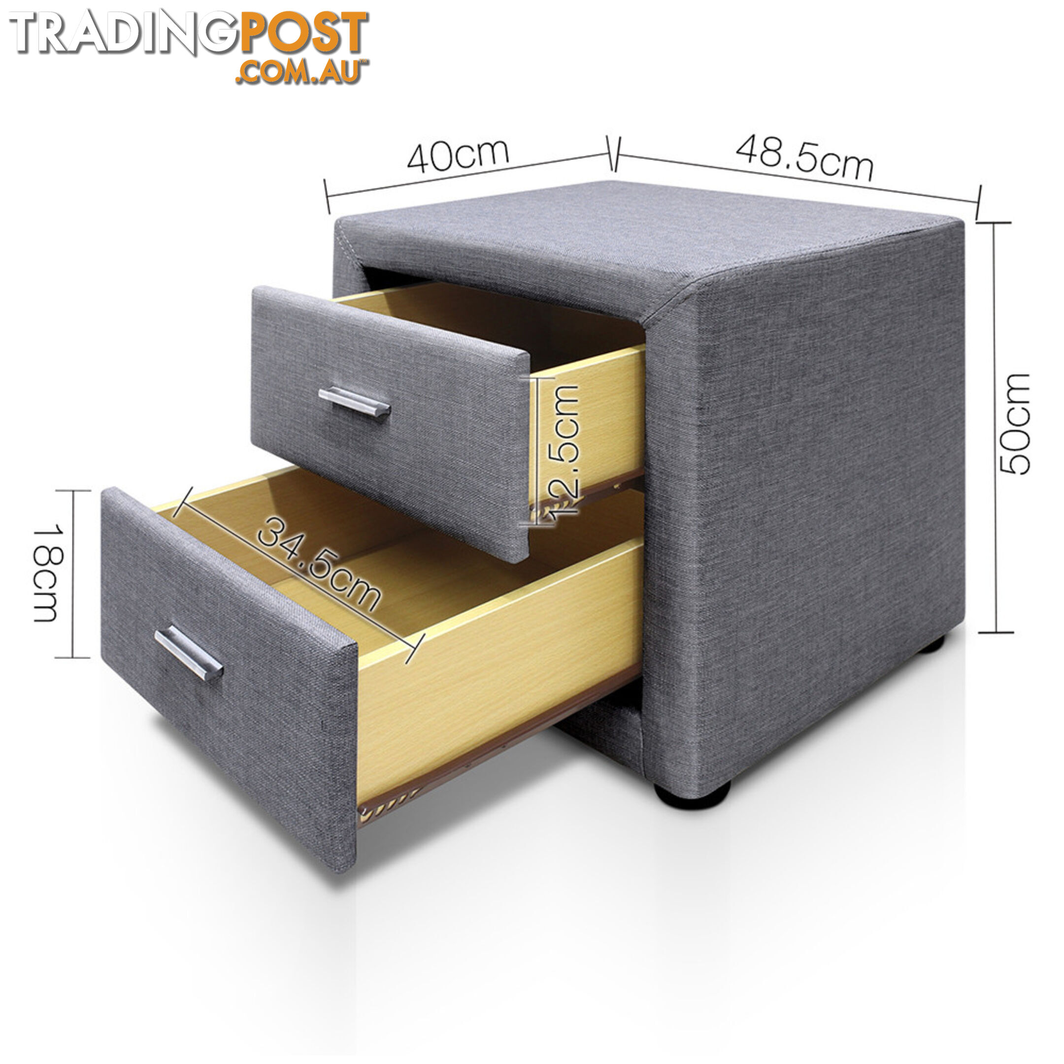 Fabric Bedside Table - Grey