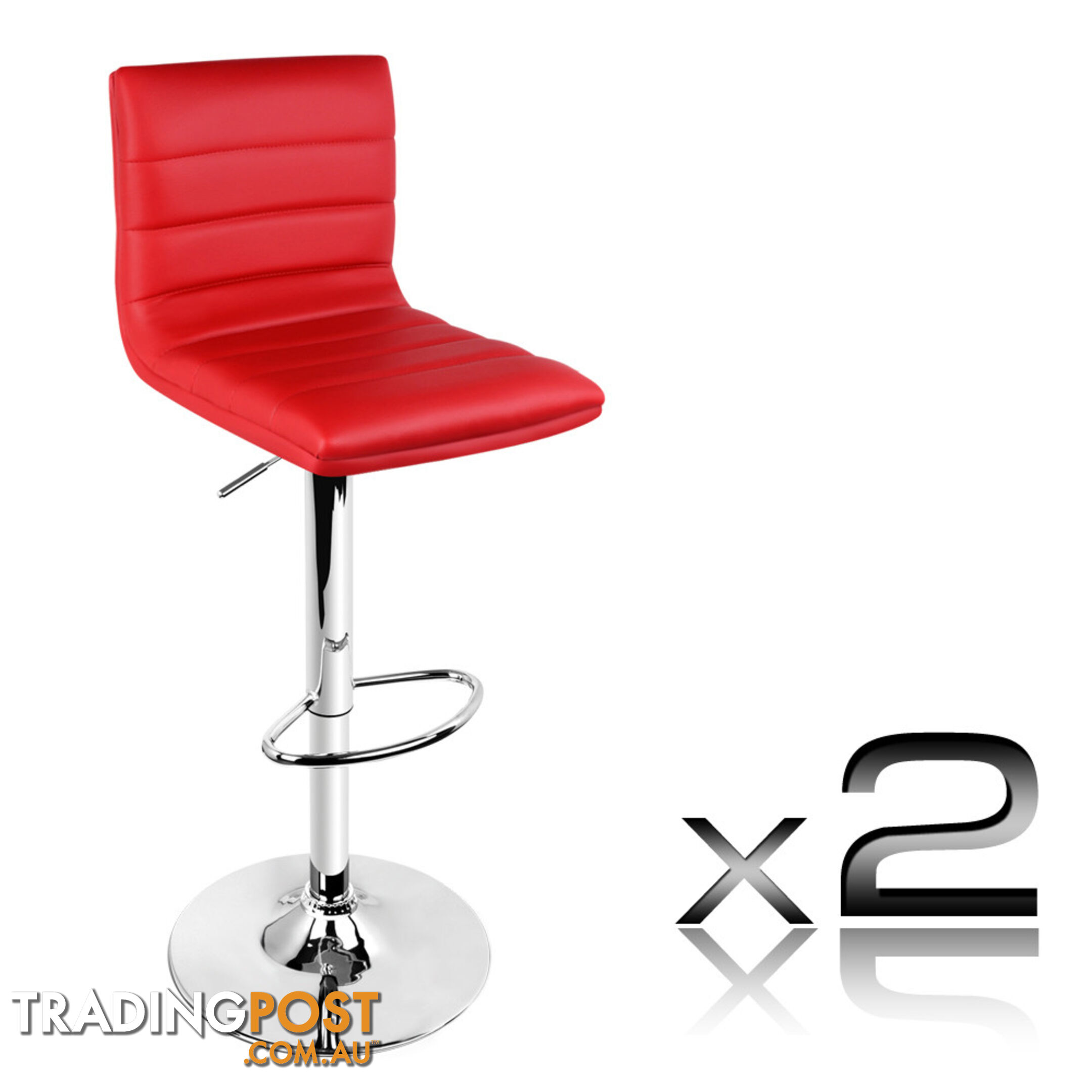 Set of 2 PU Leather Kitchen Bar Stool Red