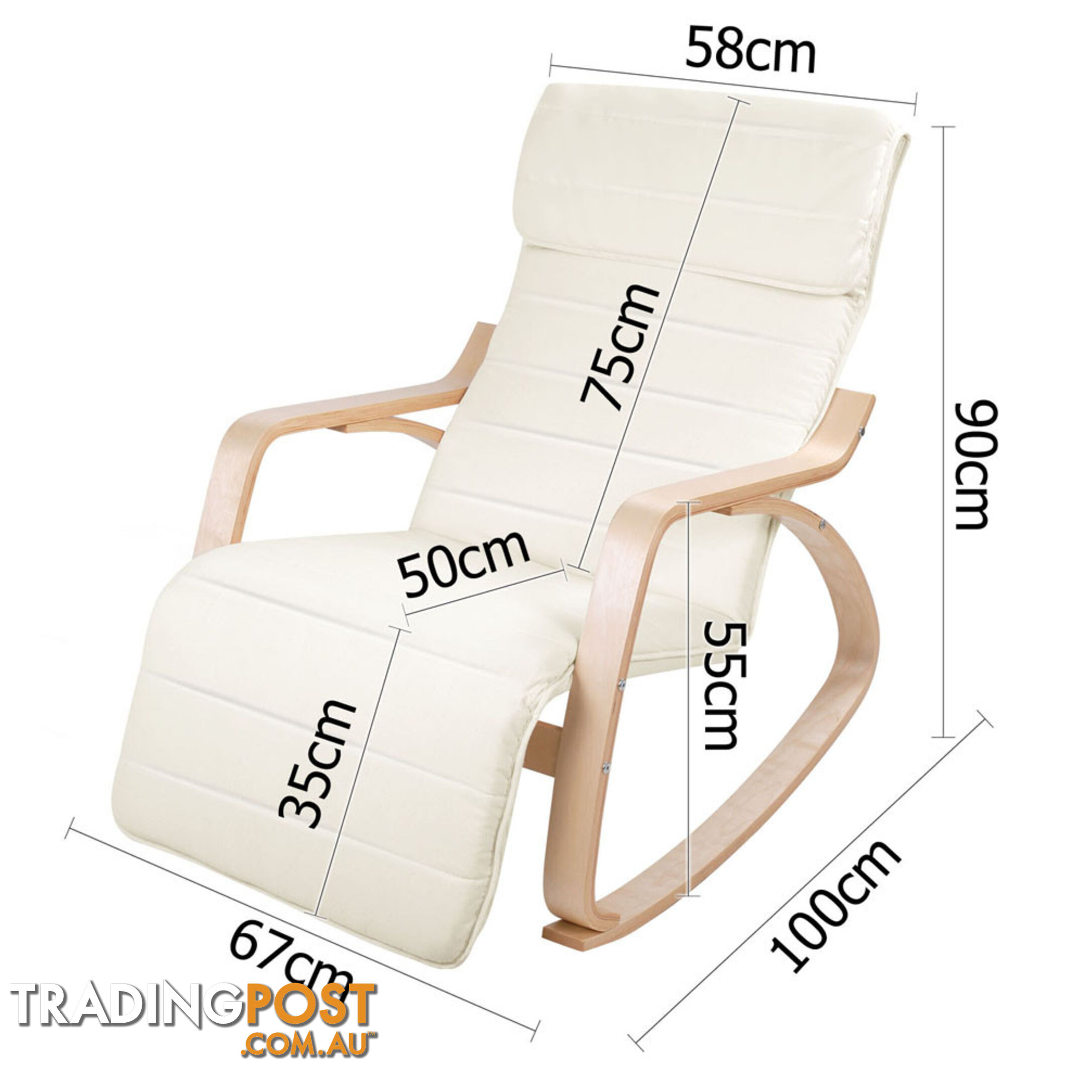 Birch Plywood Adjustable Rocking Lounge Arm Chair w/ Fabric Cushion Beige