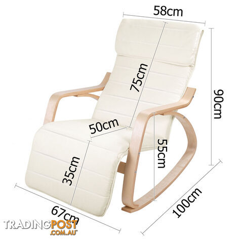 Birch Plywood Adjustable Rocking Lounge Arm Chair w/ Fabric Cushion Beige