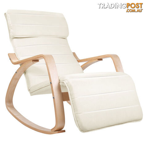 Birch Plywood Adjustable Rocking Lounge Arm Chair w/ Fabric Cushion Beige