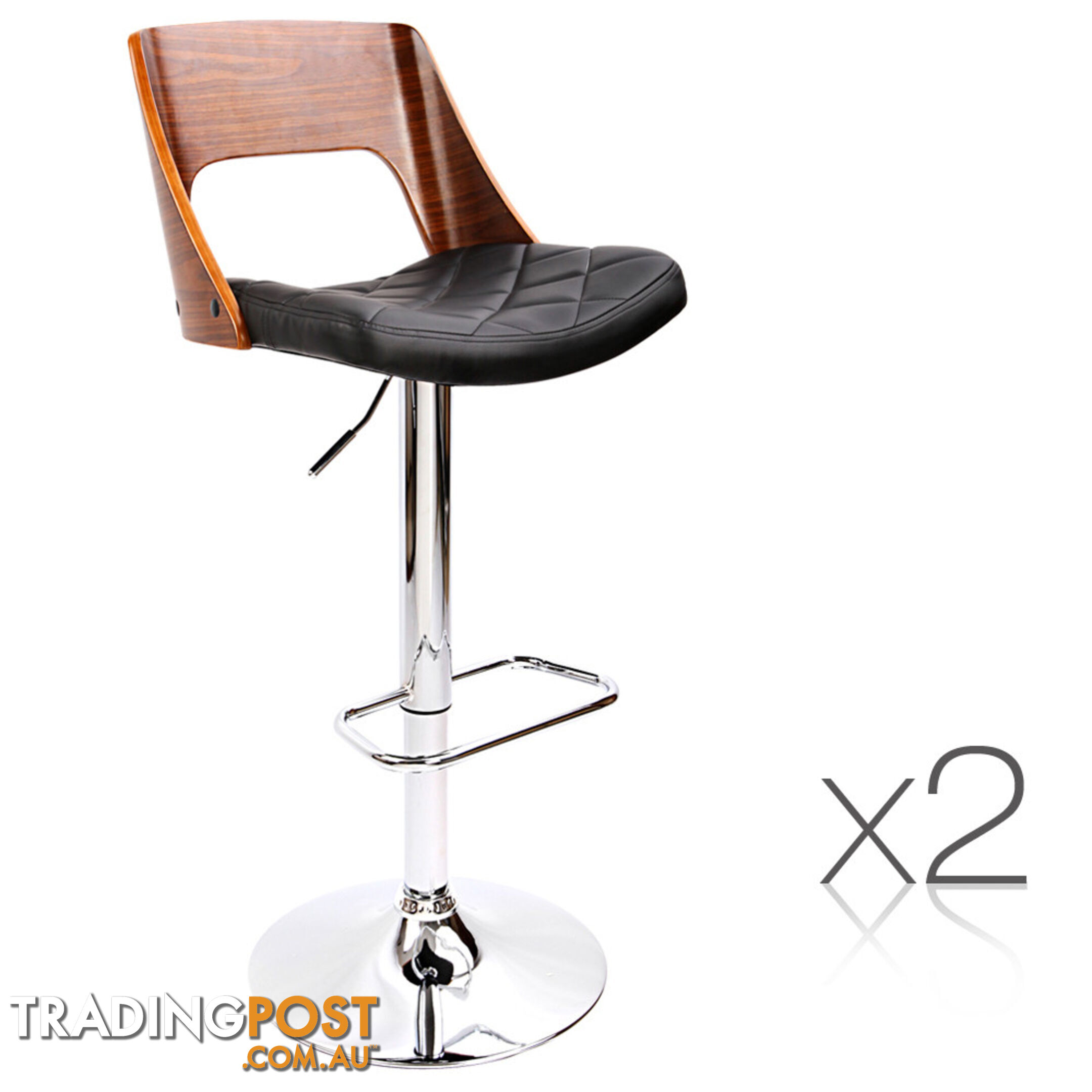 Set of 2 Wooden Kitchen Bar Stool Padded Seat Black