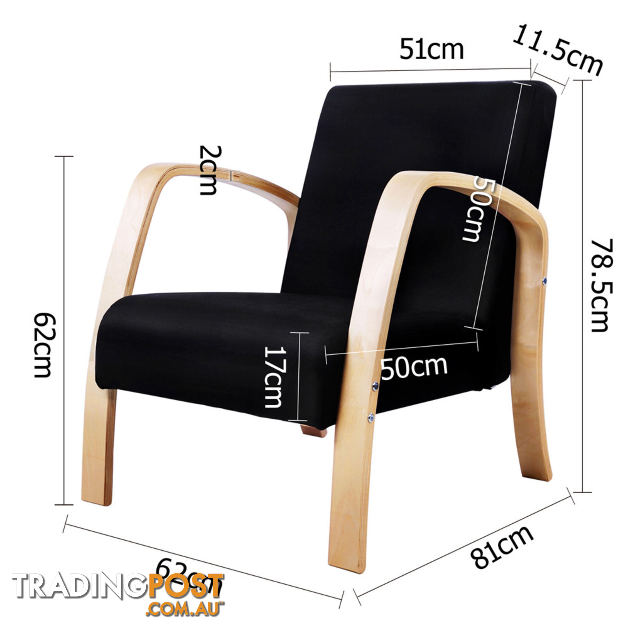 Birch Plywood Fabric Sofa Arm Chair Black