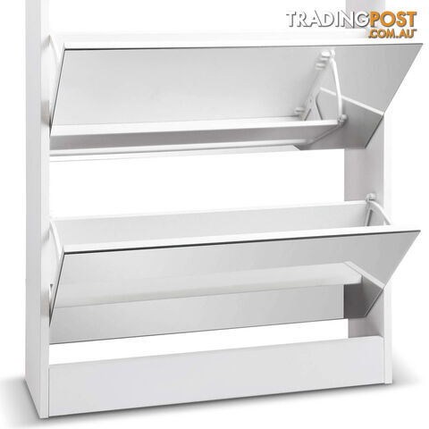 Mirrored Shoe Cabinet Storage 5 Drawers Shelf White