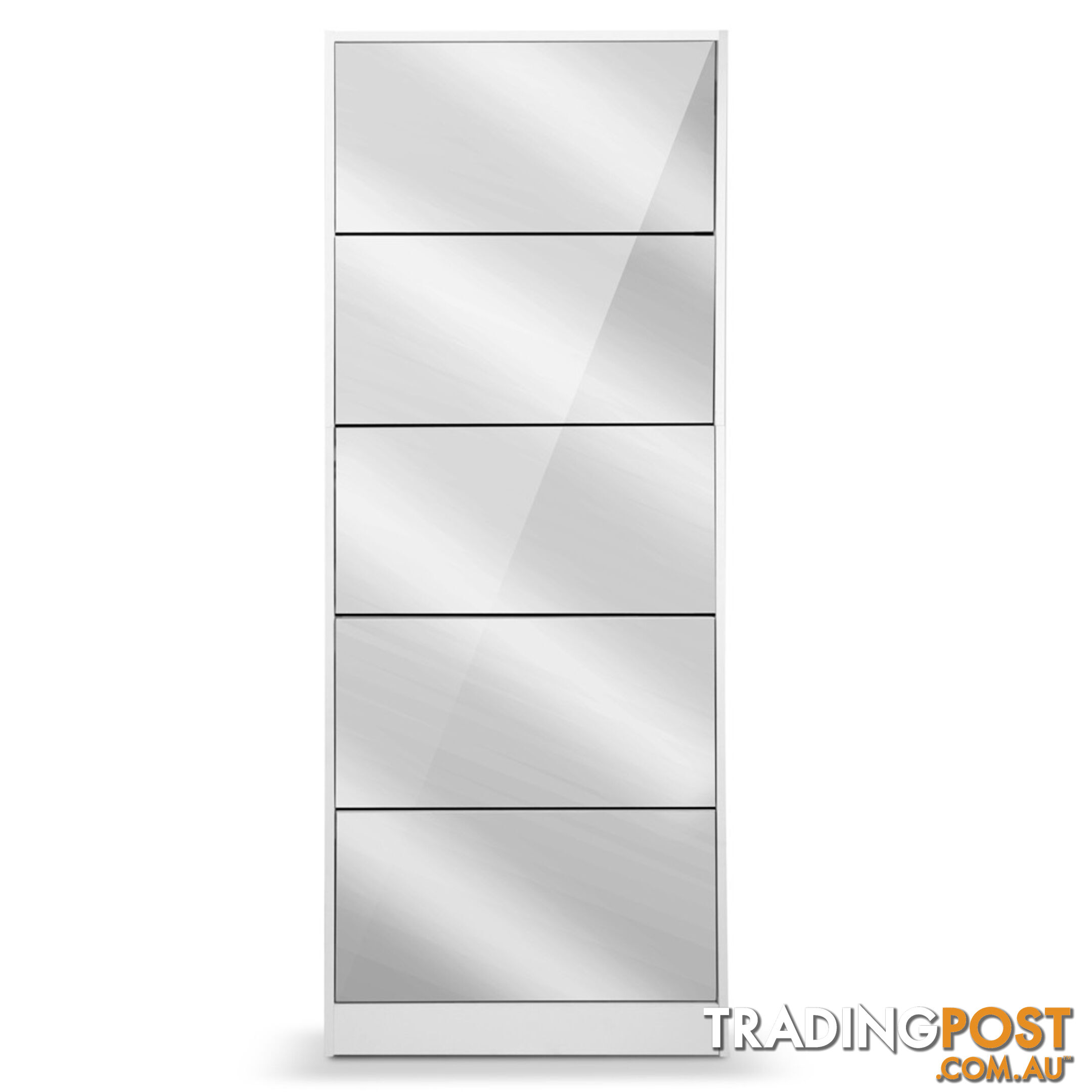 Mirrored Shoe Cabinet Storage 5 Drawers Shelf White