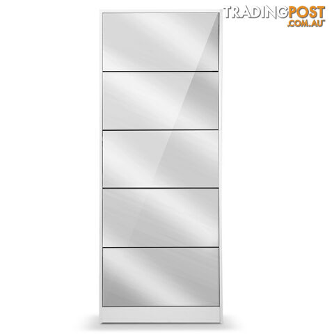 Mirrored Shoe Cabinet Storage 5 Drawers Shelf White