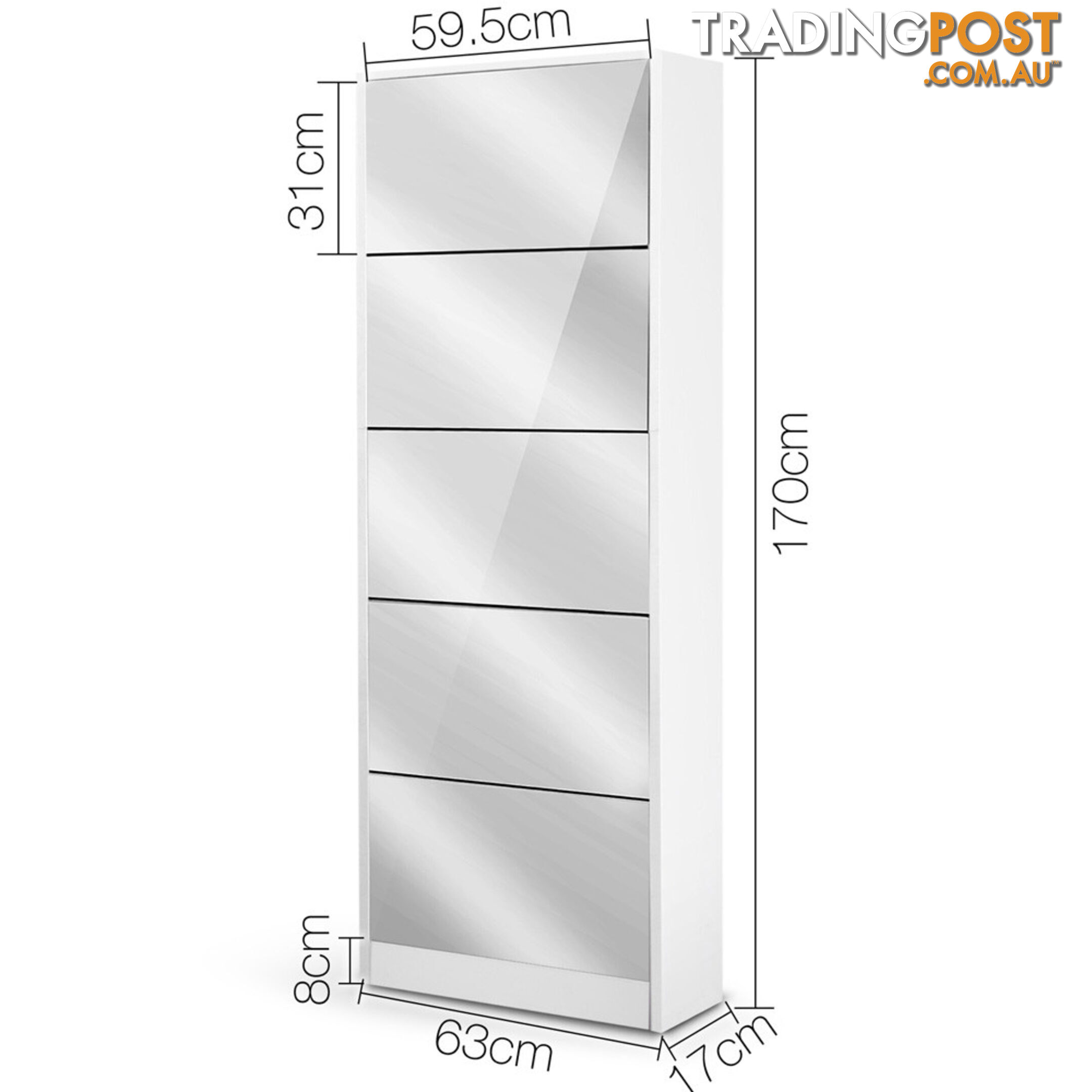 Mirrored Shoe Cabinet Storage 5 Drawers Shelf White