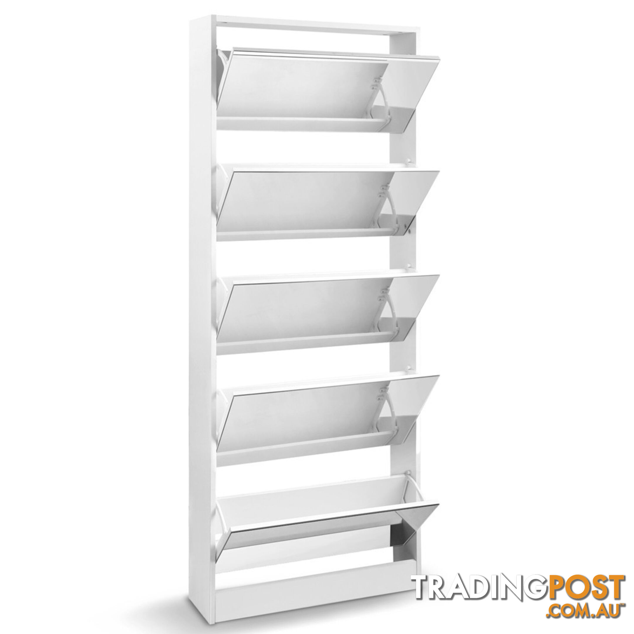 Mirrored Shoe Cabinet Storage 5 Drawers Shelf White