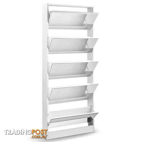 Mirrored Shoe Cabinet Storage 5 Drawers Shelf White