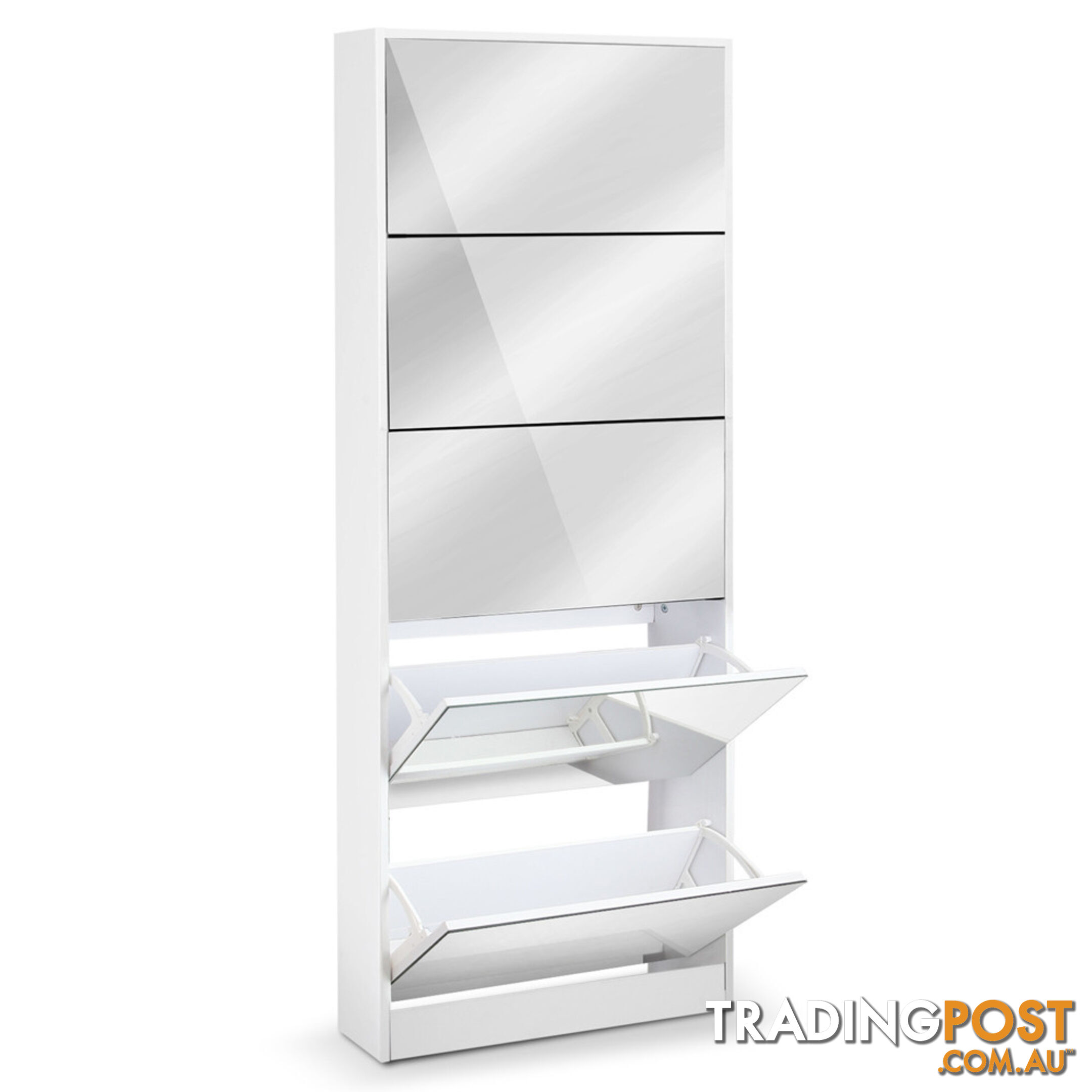 Mirrored Shoe Cabinet Storage 5 Drawers Shelf White