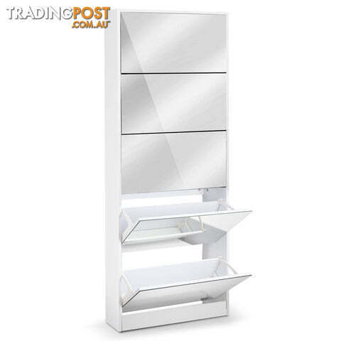 Mirrored Shoe Cabinet Storage 5 Drawers Shelf White