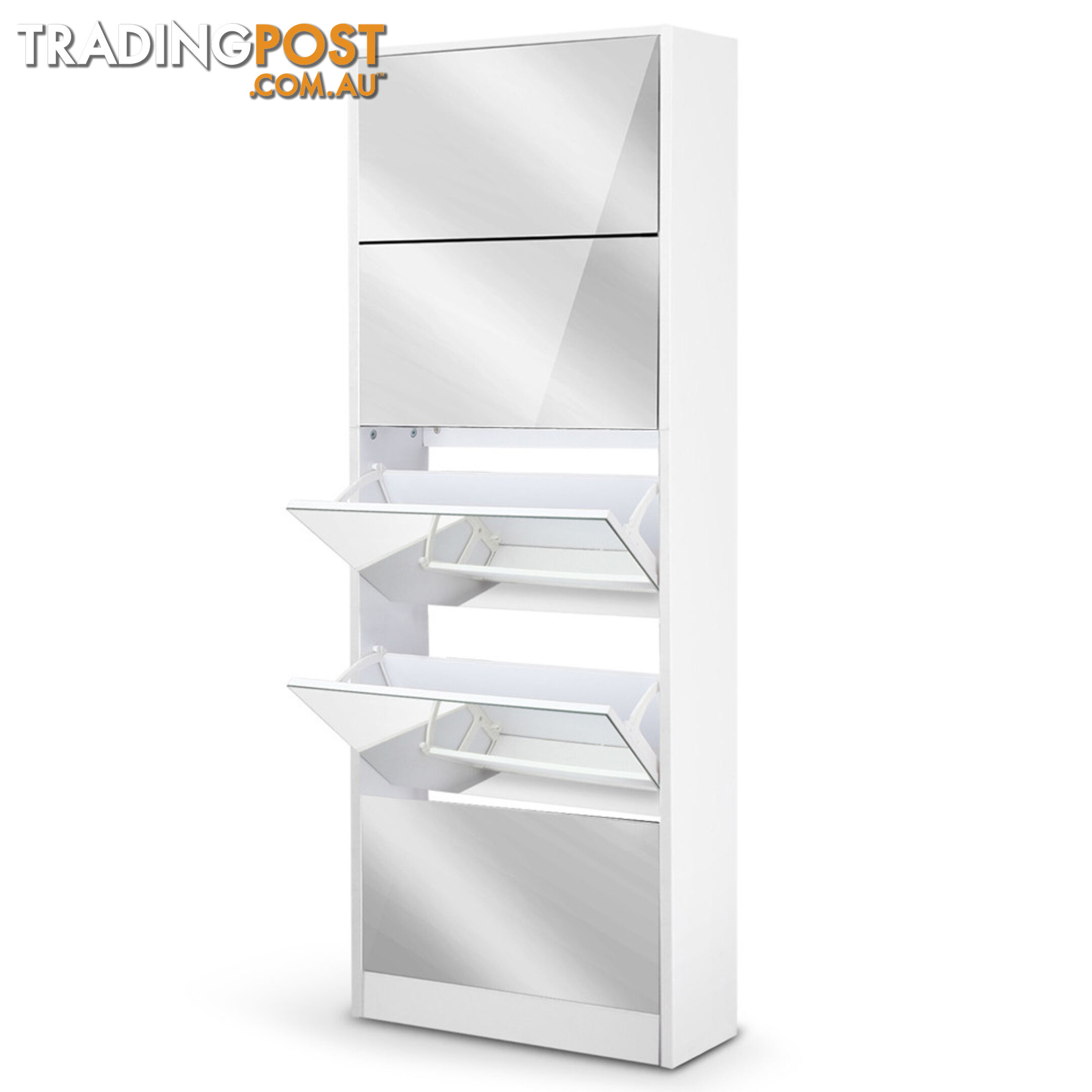 Mirrored Shoe Cabinet Storage 5 Drawers Shelf White