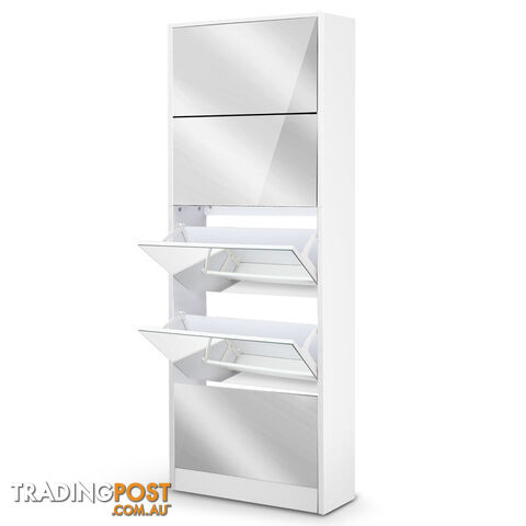 Mirrored Shoe Cabinet Storage 5 Drawers Shelf White