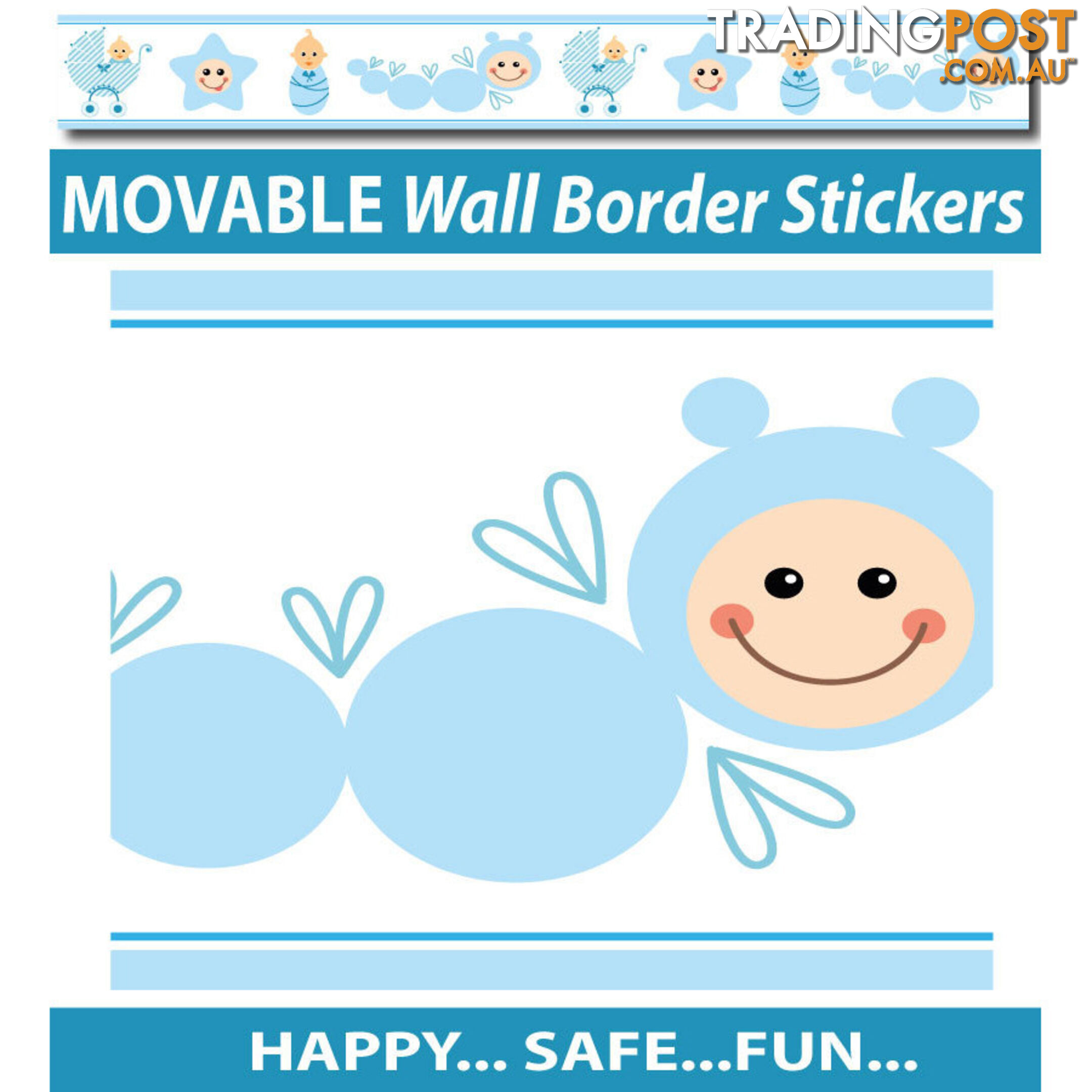 Blue Baby Caterpillar Wall Border Stickers - Totally Movable