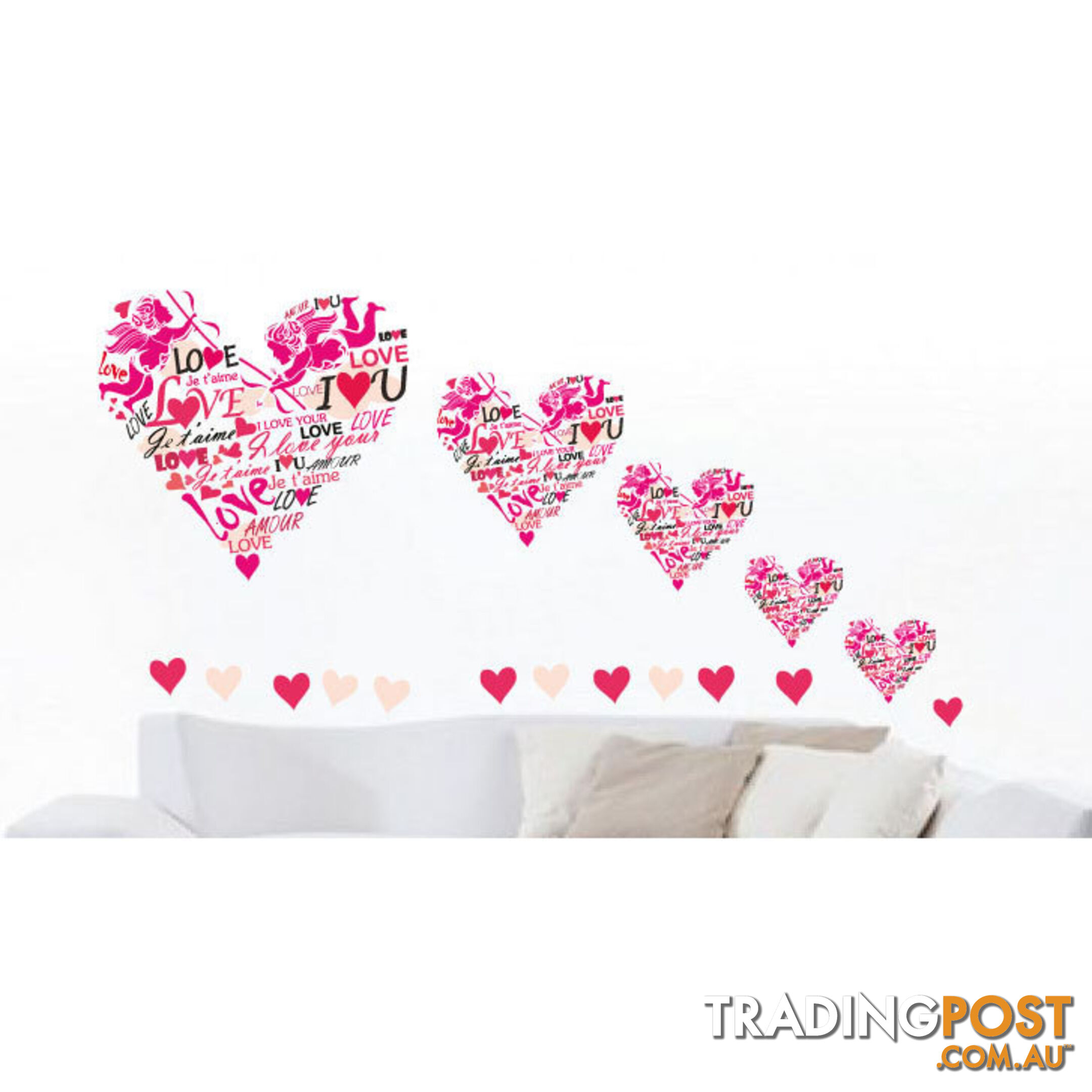 Extra Large Size Pink Cupid Love Hearts Wall Stickers - Totally Movable