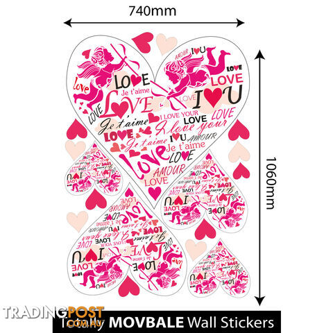 Extra Large Size Pink Cupid Love Hearts Wall Stickers - Totally Movable