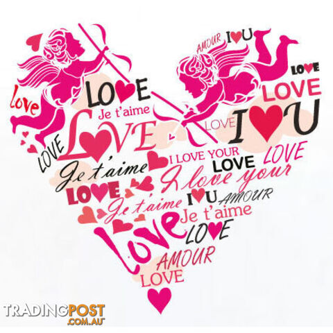 Extra Large Size Pink Cupid Love Hearts Wall Stickers - Totally Movable