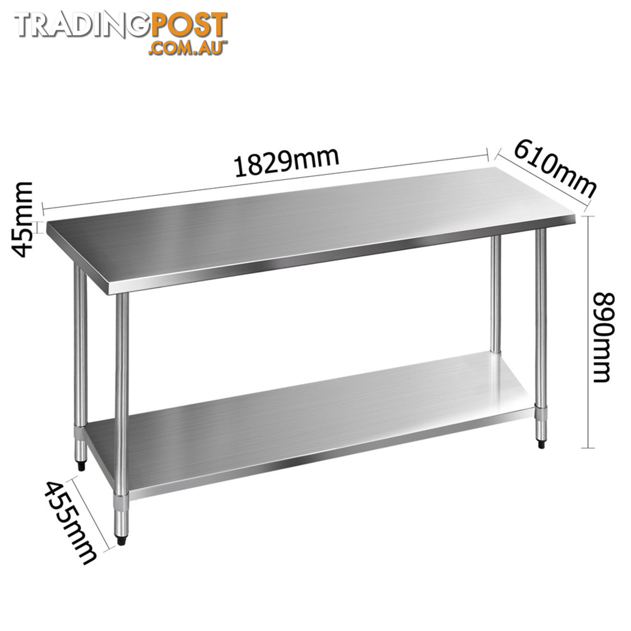 430 Stainless Steel Kitchen Work Bench Table 1829mm